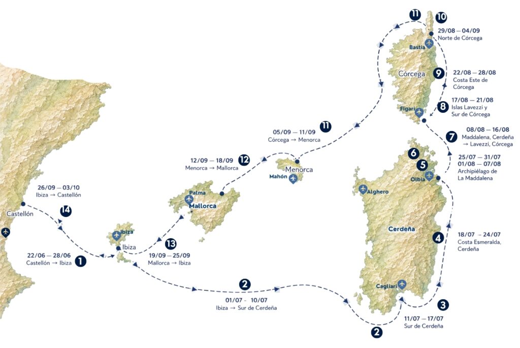 Mapa Baleares-Corcega-Cerdeña-ruta-allende los mares